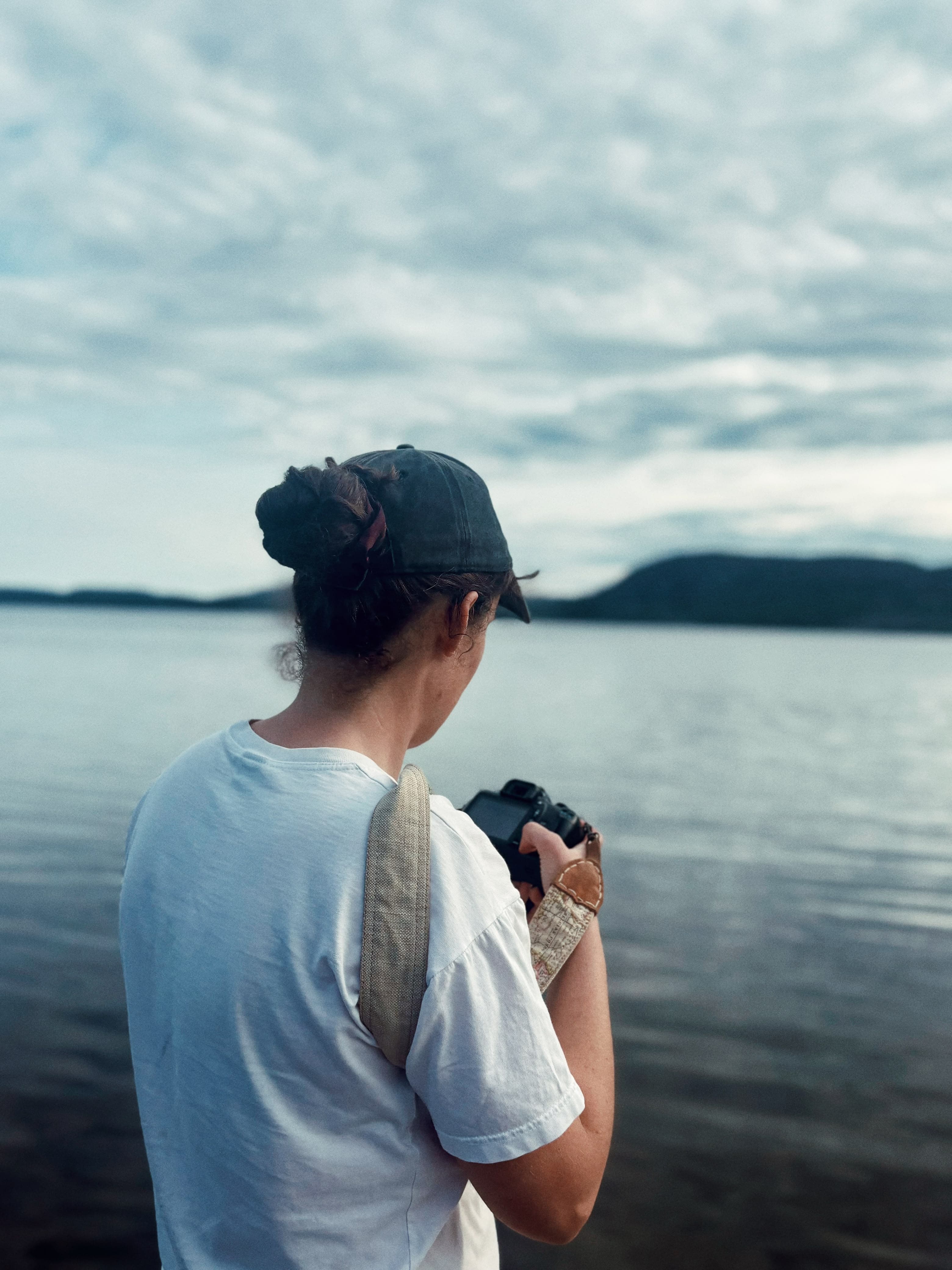 Derryn photographing a lake at dusk